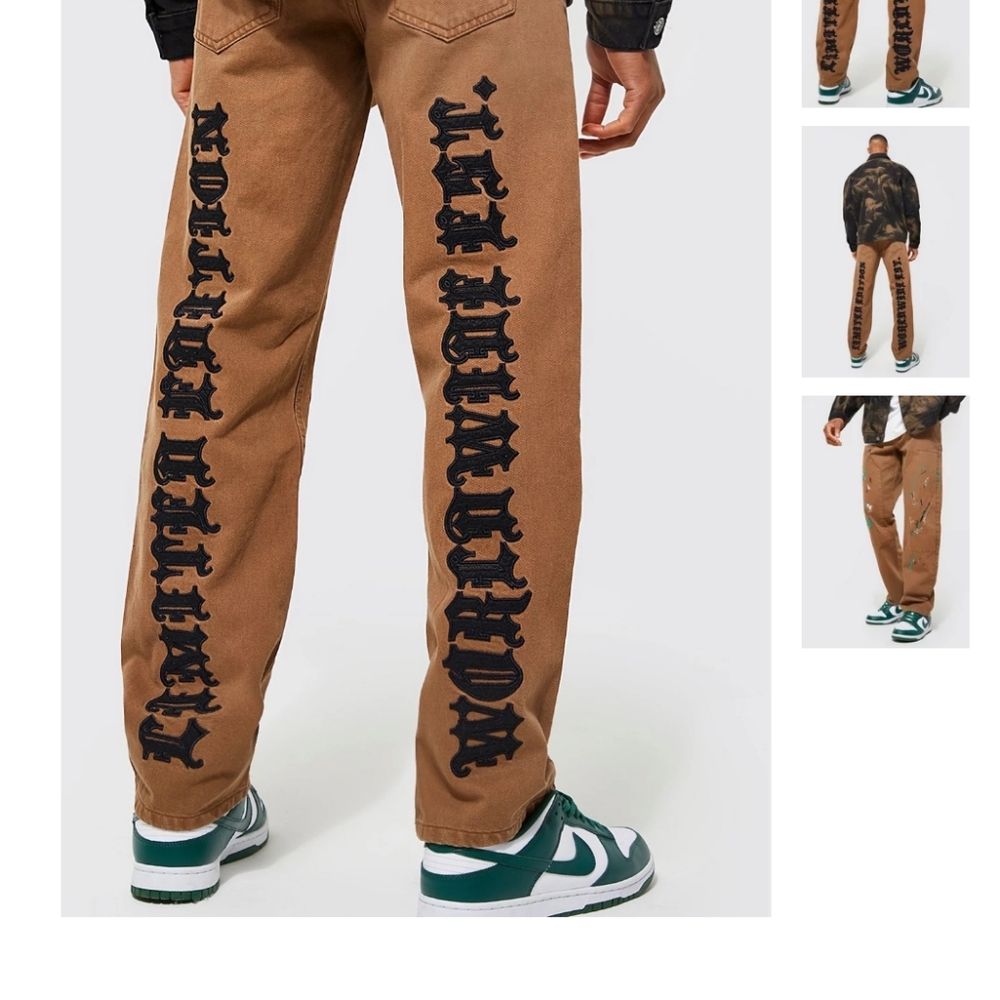 Relaxed Fit PU Applique Jeans by Boohoo Man SZ 34R